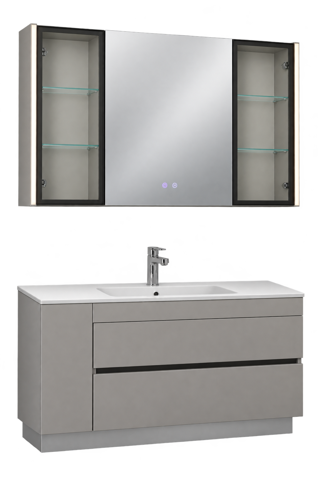 Bagno con specchio contenitore — Cassetti e pensili coordinati
